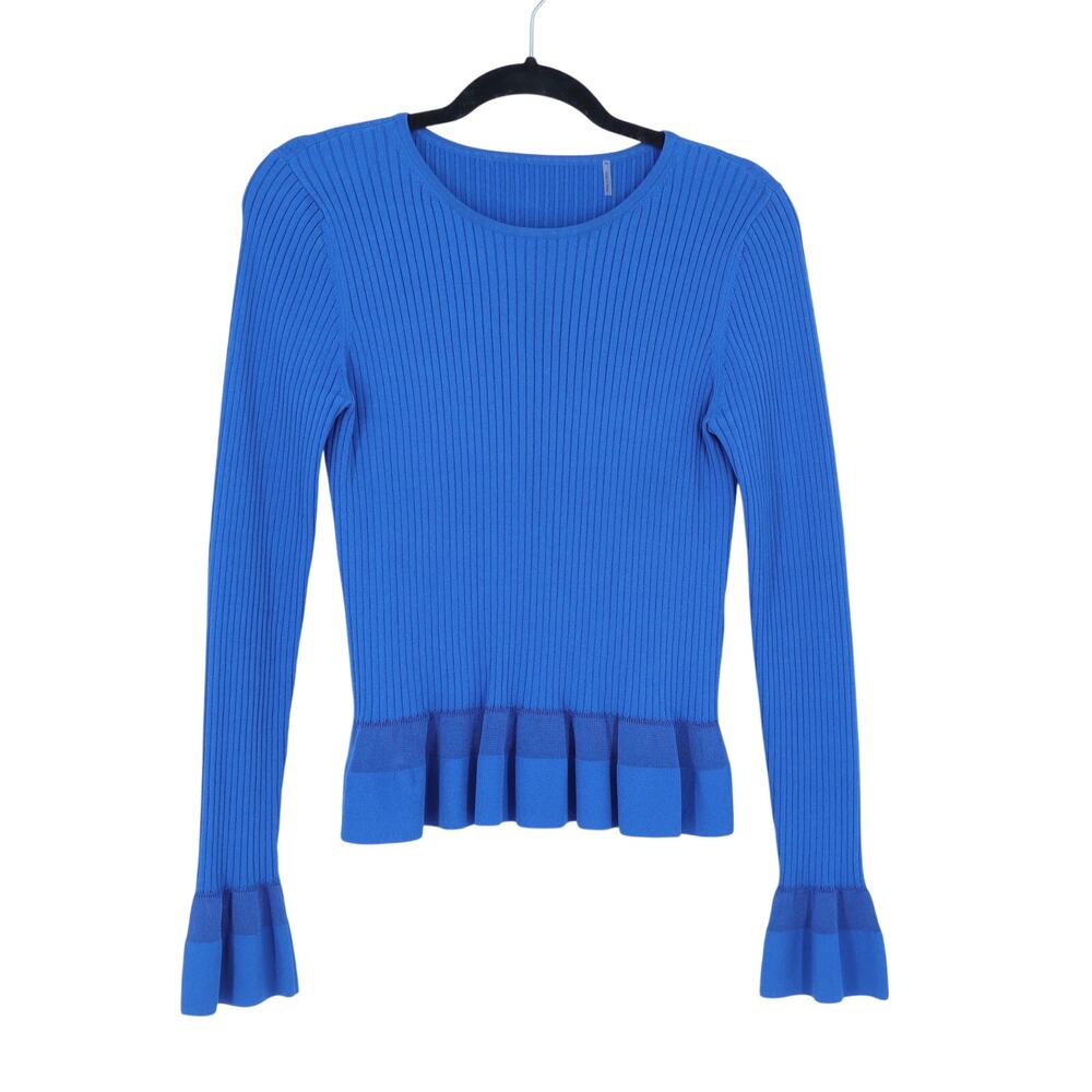 Diane von Furstenberg Tess Peplum Sweater Top Blue Ribbed Long Sleeve Women's M